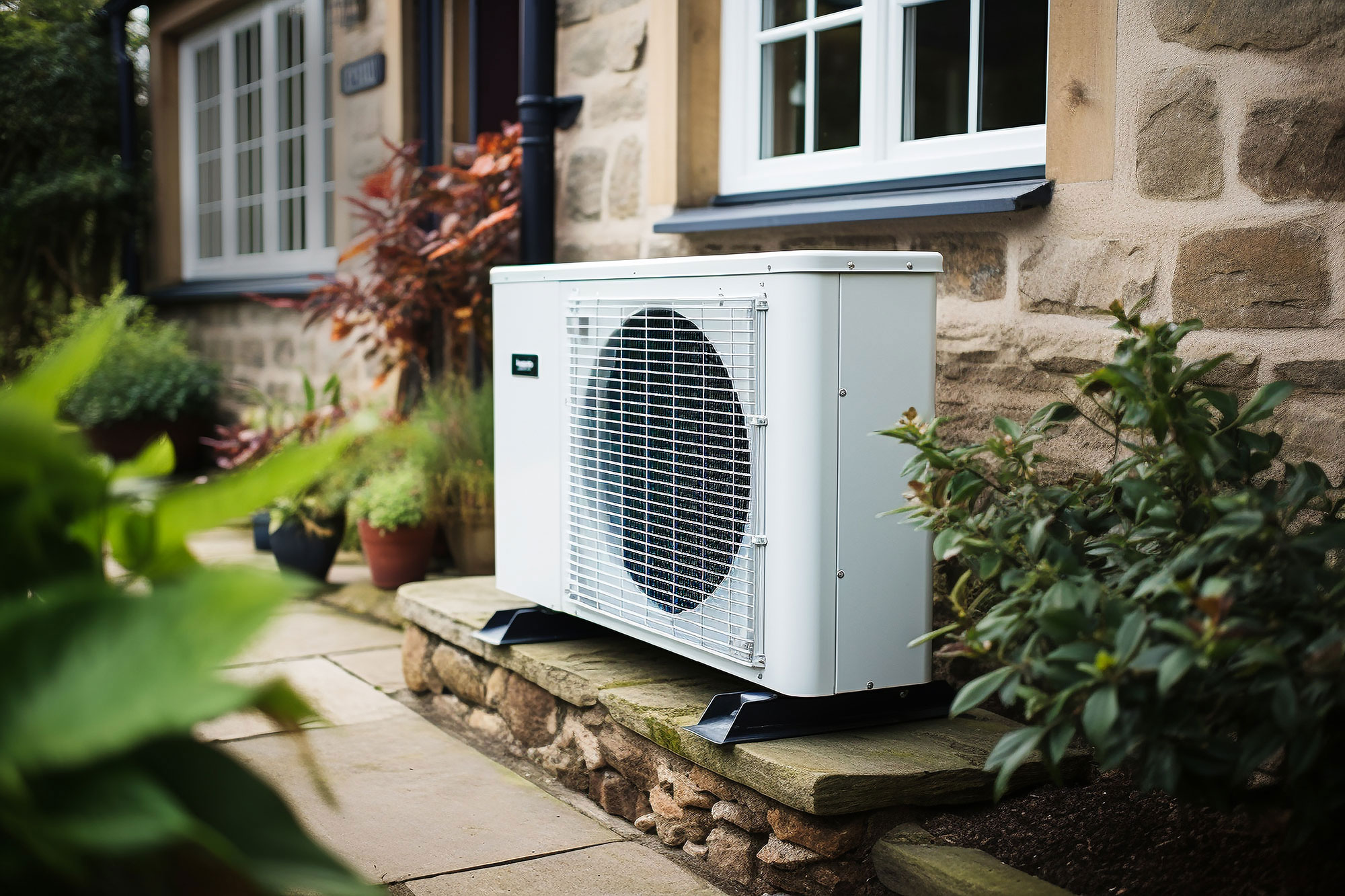 A heat pump outside a suburban northern NJ home.